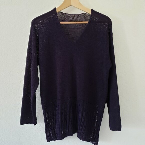 Purple Loose Weave V Neck Sweater - Size L - Picture 1 of 4
